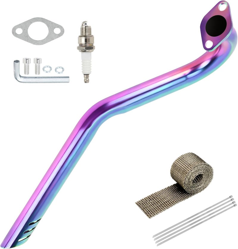 XIKOBY Upgraded Central Rear Exhaust Kit Compatible with Mini Bike Coleman CT100U Massimo MB100 F-RP GMB100 Rascal Lite Predator 79cc 98cc 99cc 3.0HP 154F Engine Parts Colorful - Image 1